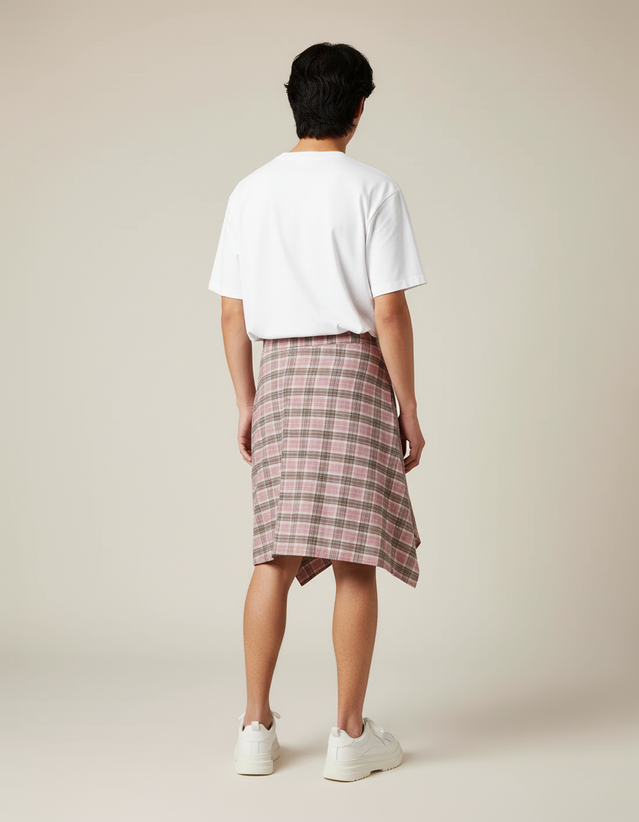 Jupe Homme Carreaux Asymétrique Décontractée Urbaine