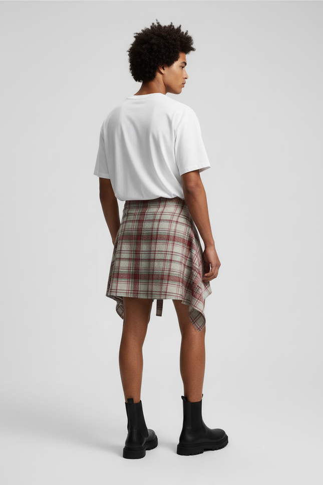 Jupe Homme Carreaux Asymétrique Décontractée Tendance