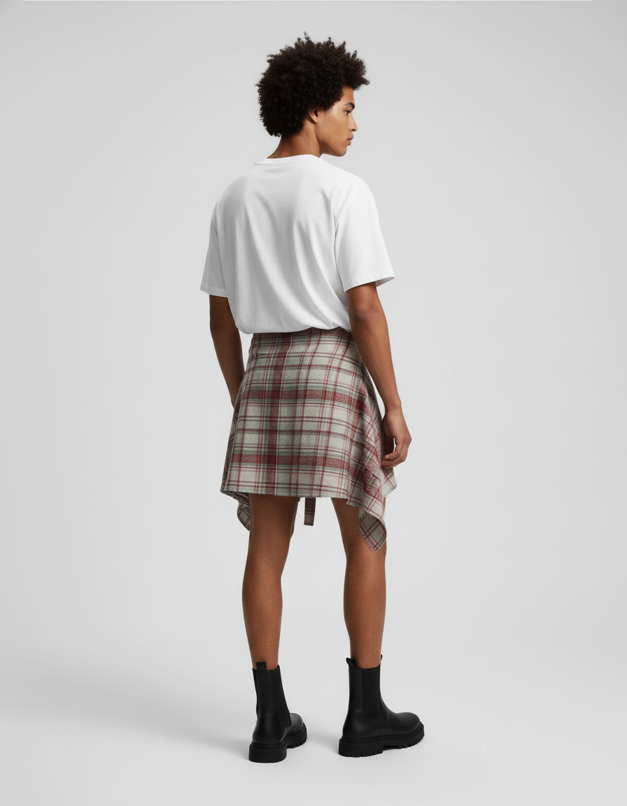 Jupe Homme Carreaux Asymétrique Décontractée Tendance