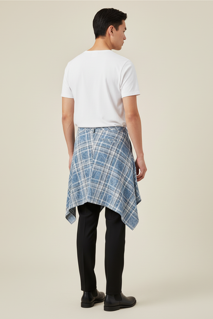 Jupe Homme Bleu Carreaux Irrégulière Décontractée