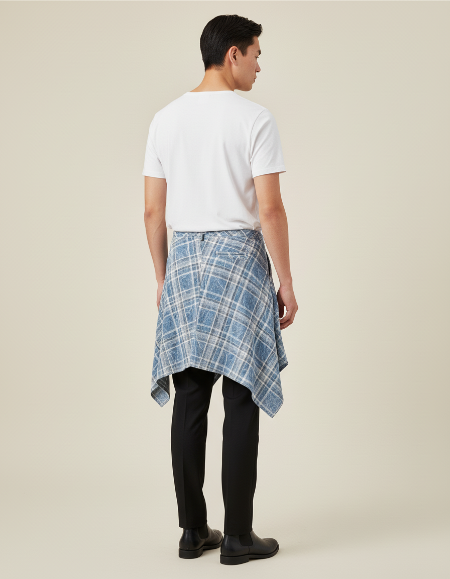 Jupe Homme Bleu Carreaux Irrégulière Décontractée