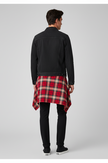 Jupe Homme Carreaux Écossais Asymétrique Décontractée