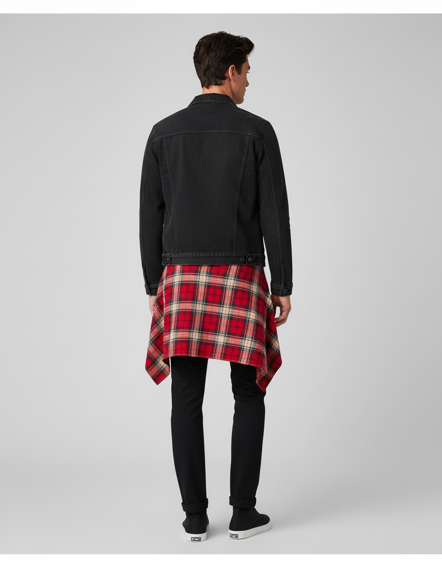 Jupe Homme Carreaux Écossais Asymétrique Décontractée