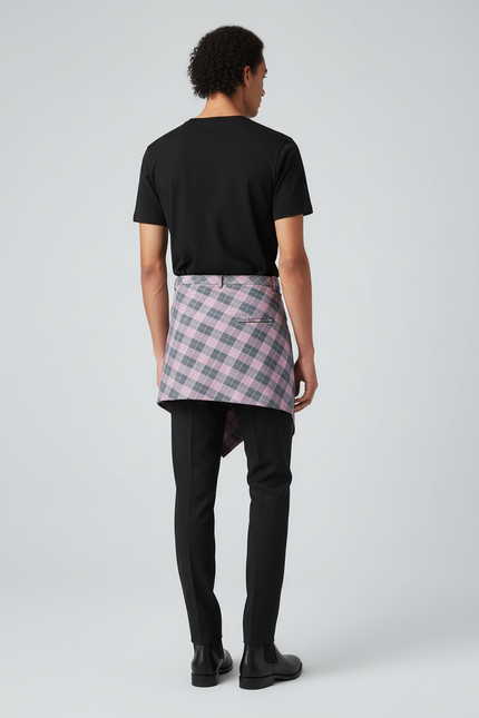 Jupe Homme Carreaux Asymétrique Décontractée Casual