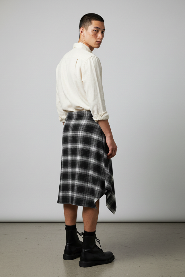 Jupe Homme Plaid Irrégulière Décontractée