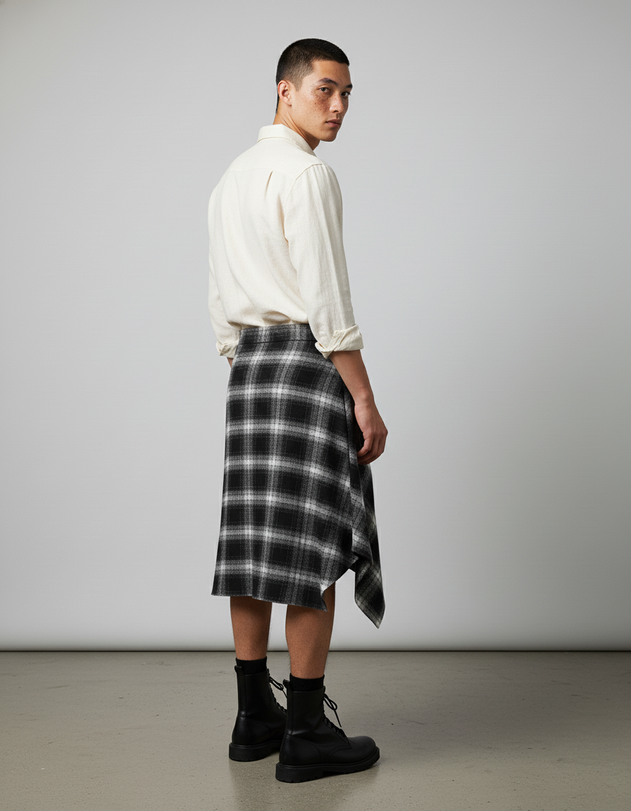 Jupe Homme Plaid Irrégulière Décontractée