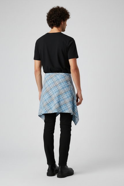 Jupe Homme Bleu À Carreaux Irrégulière Décontractée