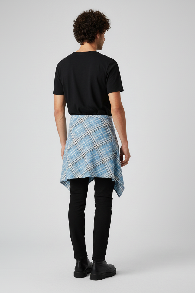 Jupe Homme Bleu À Carreaux Irrégulière Décontractée