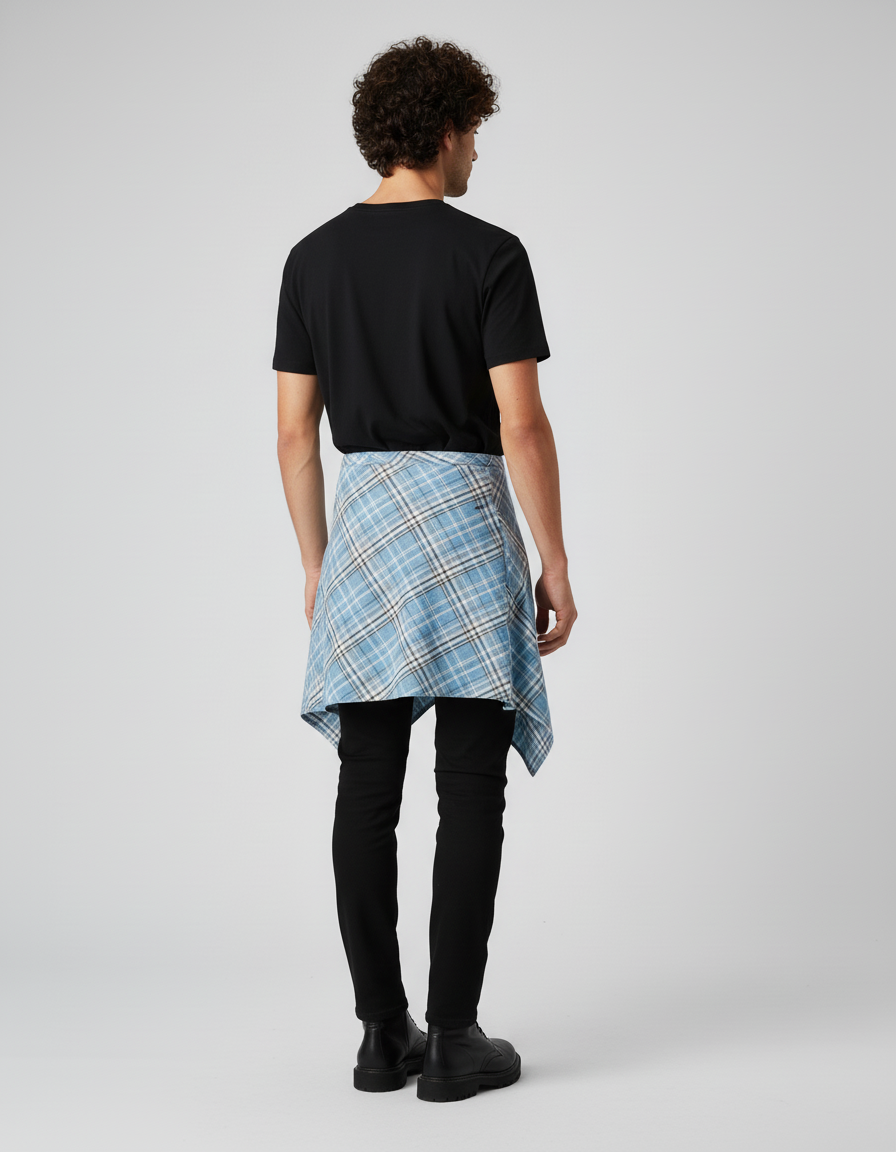 Jupe Homme Bleu À Carreaux Irrégulière Décontractée