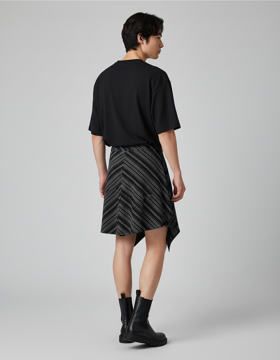 Jupe Homme Rayée Asymétrique Décontractée