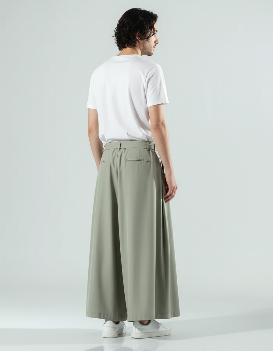 Jupe Homme Ample Vert Kaki Plissée