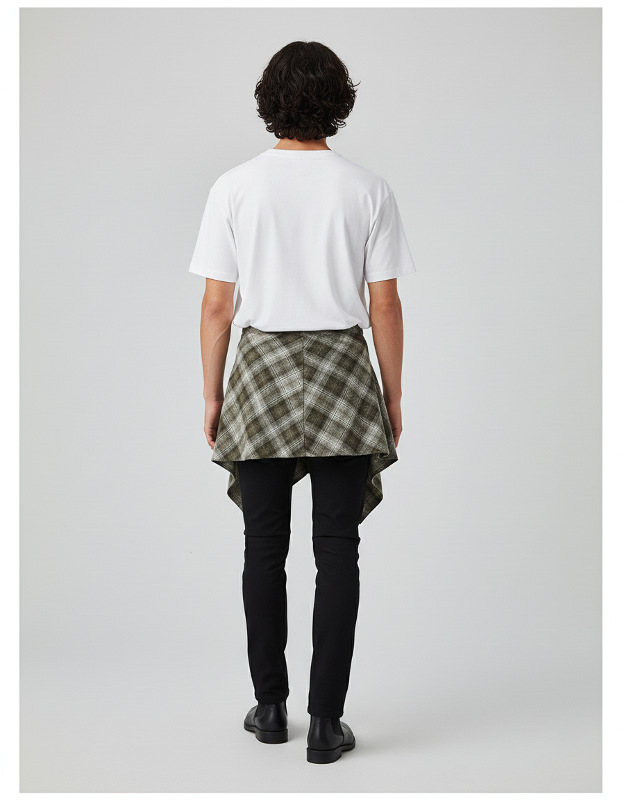 Jupe Homme Carreaux Asymétrique Décontractée Cool