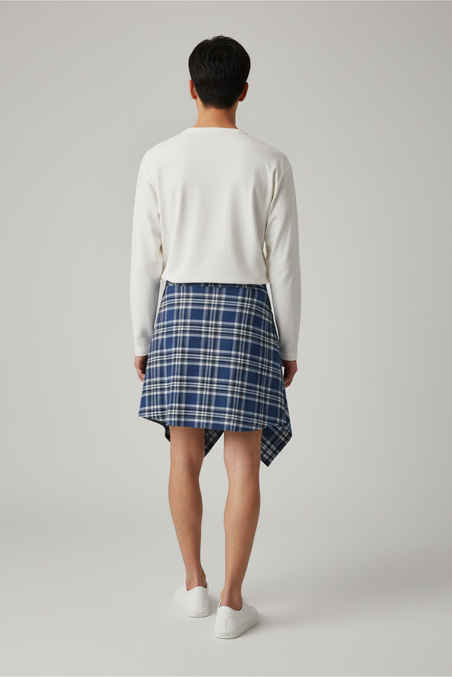 Jupe Homme À Carreaux Asymétrique Décontractée Streetwear