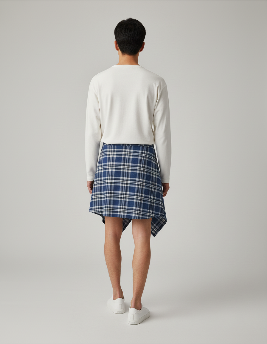 Jupe Homme À Carreaux Asymétrique Décontractée Streetwear