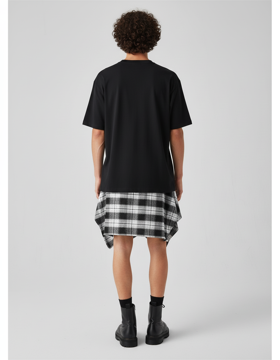 Jupe Homme Irrégulière Carreaux Décontractée