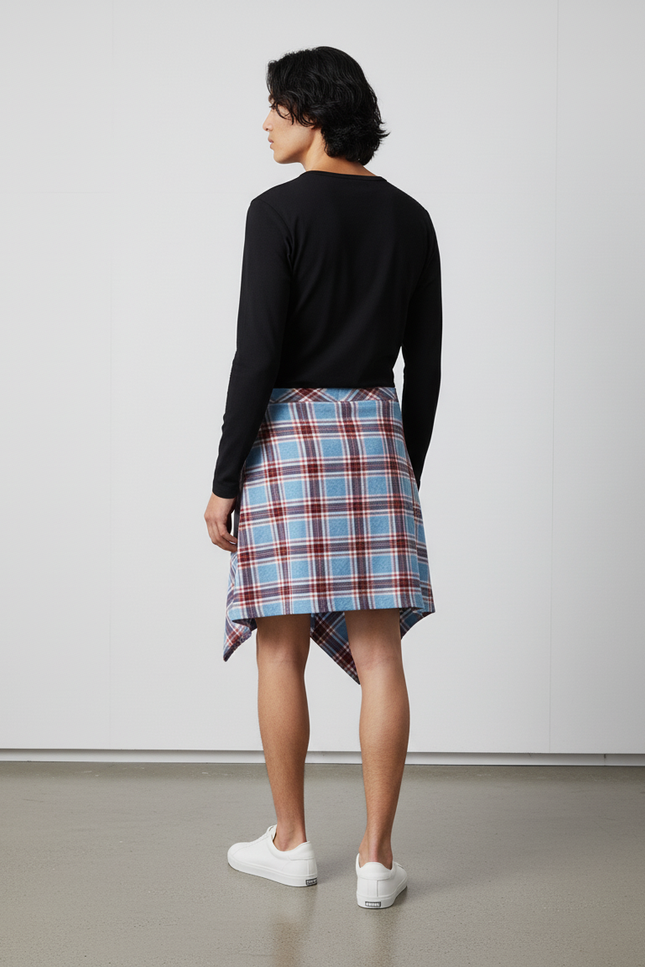 Jupe Homme À Carreaux Asymétrique Décontractée Légère