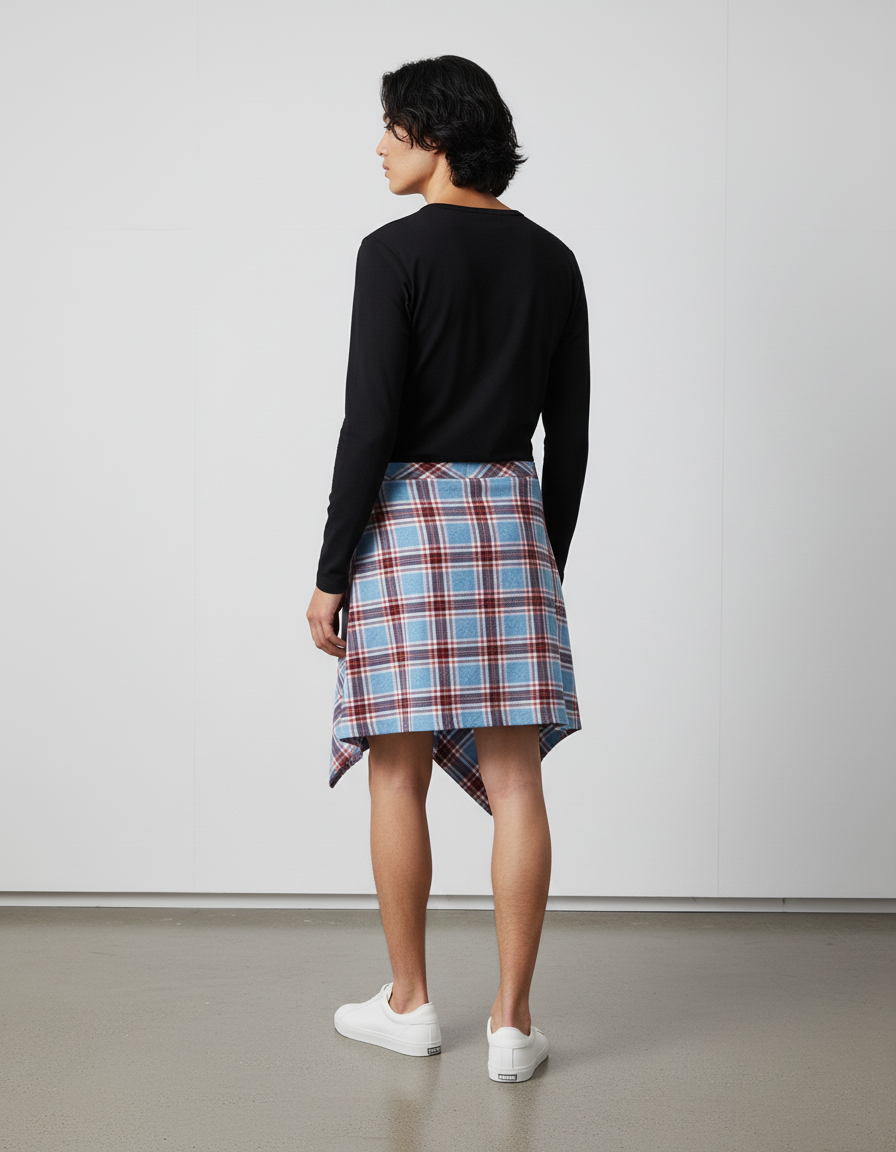 Jupe Homme À Carreaux Asymétrique Décontractée Légère