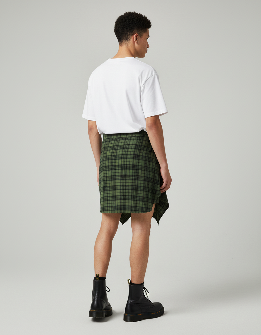 Jupe Homme Écossaise Verte Asymétrique Décontractée