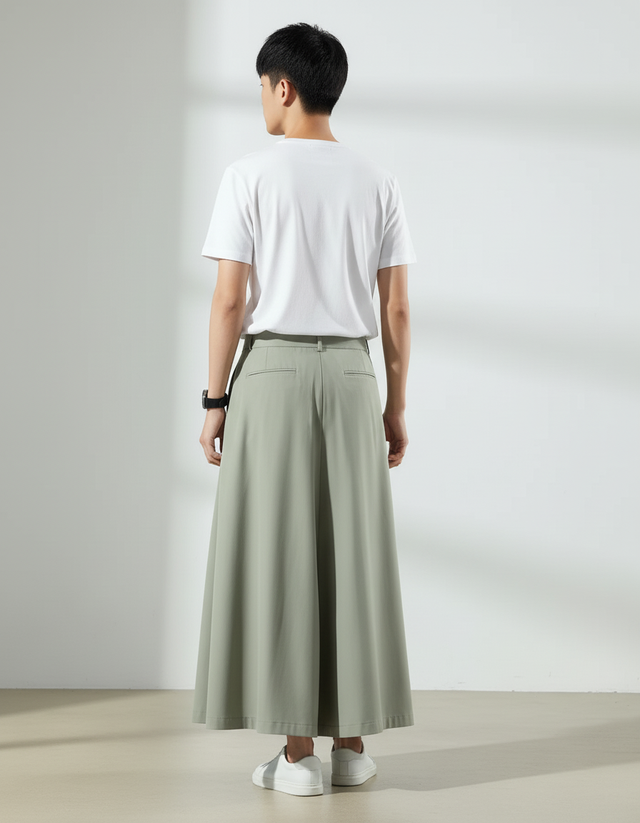 Jupe Homme Vert Kaki Plissée Fluide