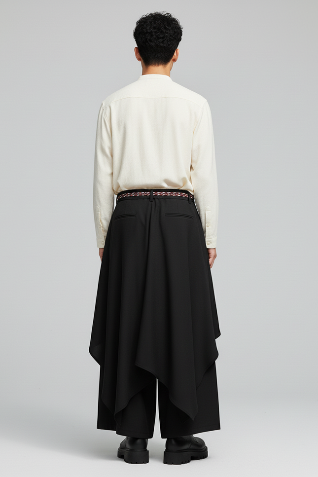 Jupe Homme Noire Coupe Irrégulière Fluide