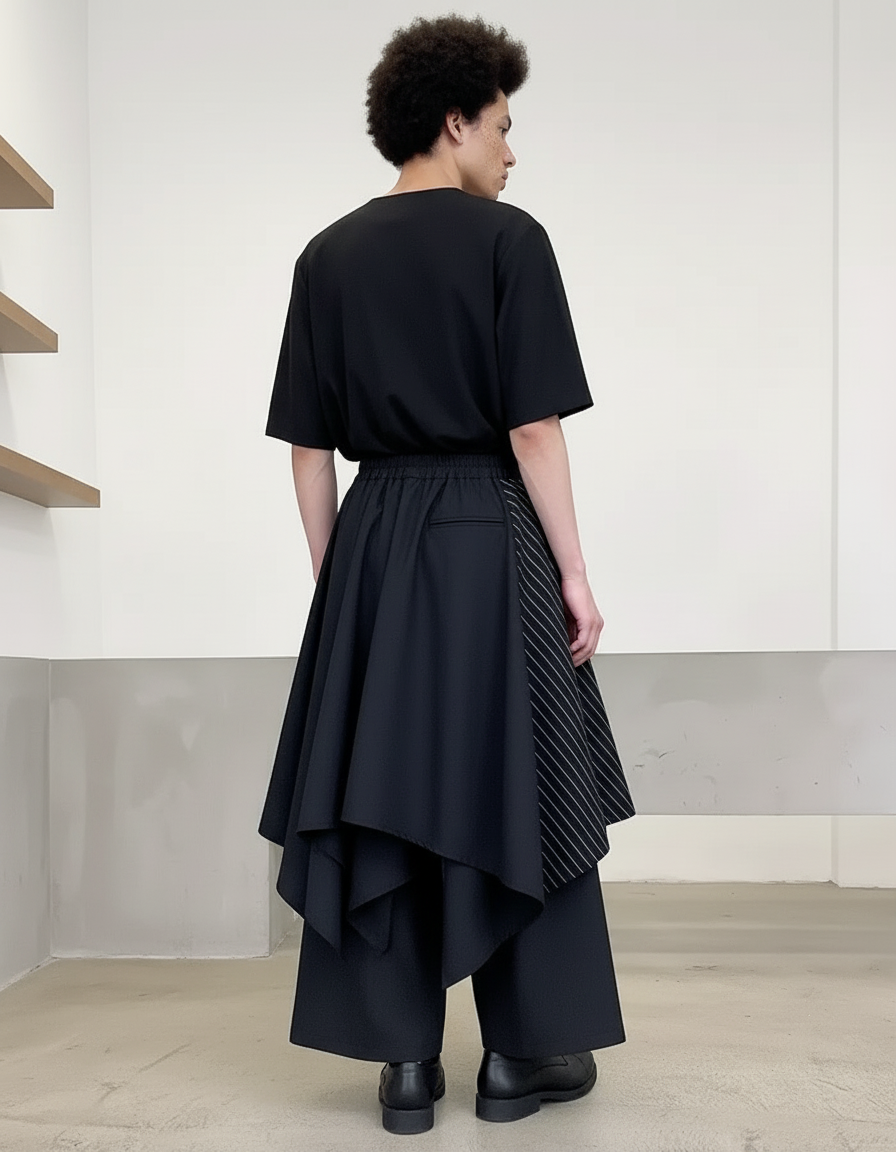 Jupe Homme Noir Asymétrique Fluide