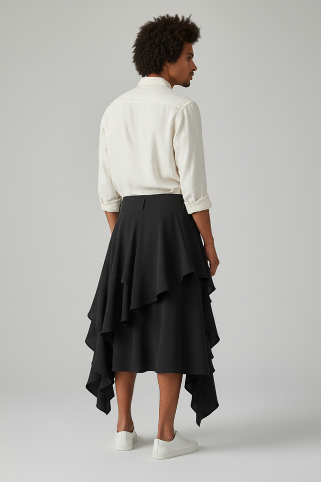 Jupe Homme Noire Fluide À Volants