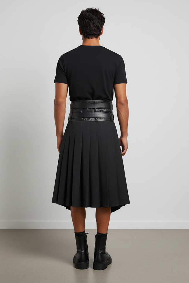 Jupe Homme Noir Asymétrique Plissée