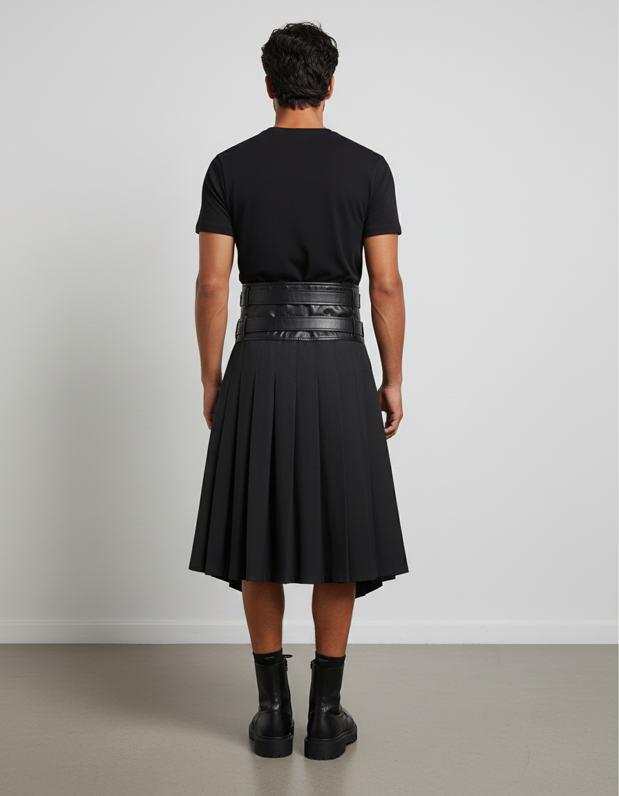 Jupe Homme Noir Asymétrique Plissée