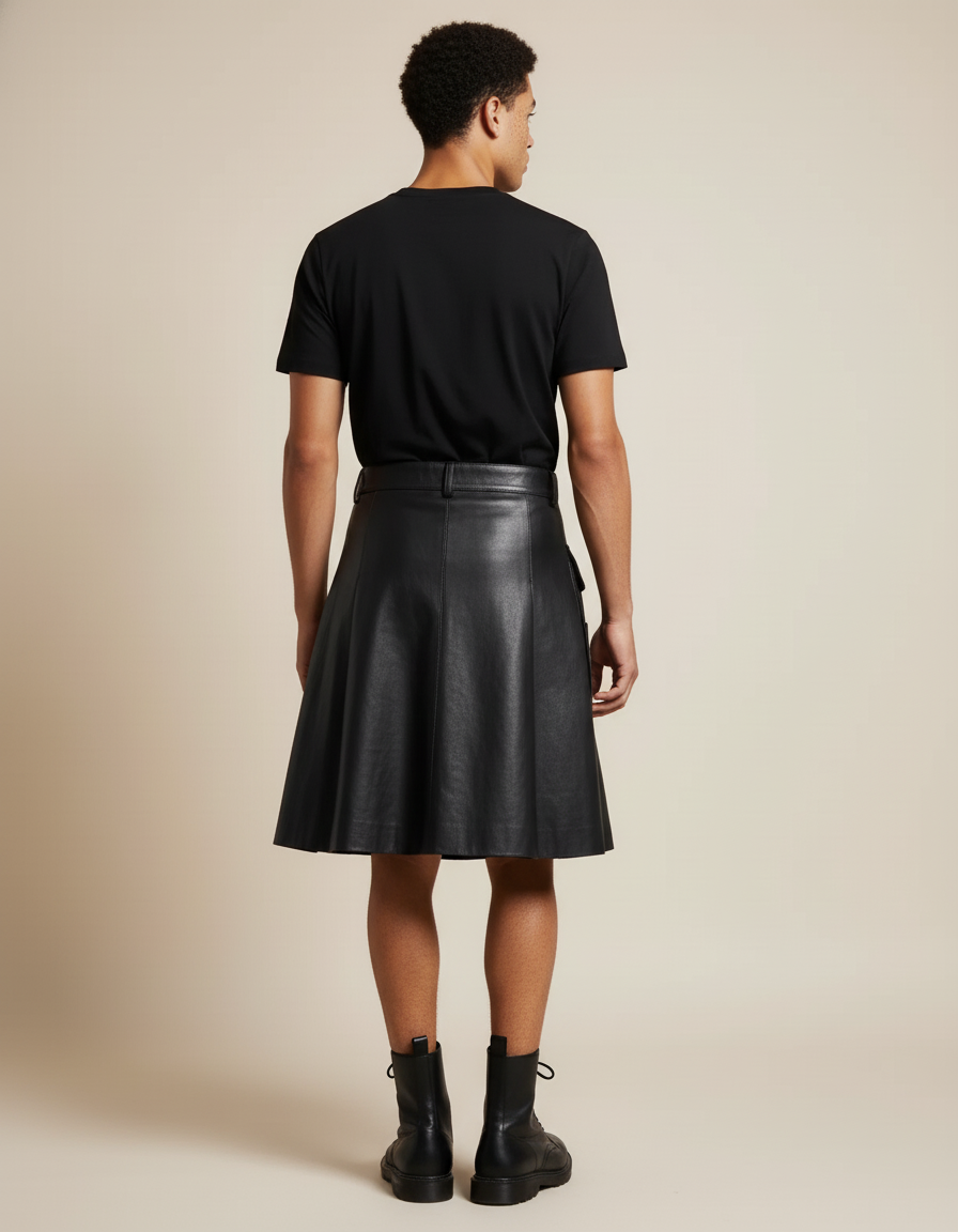 Jupe Homme Noir Cuir Plissée