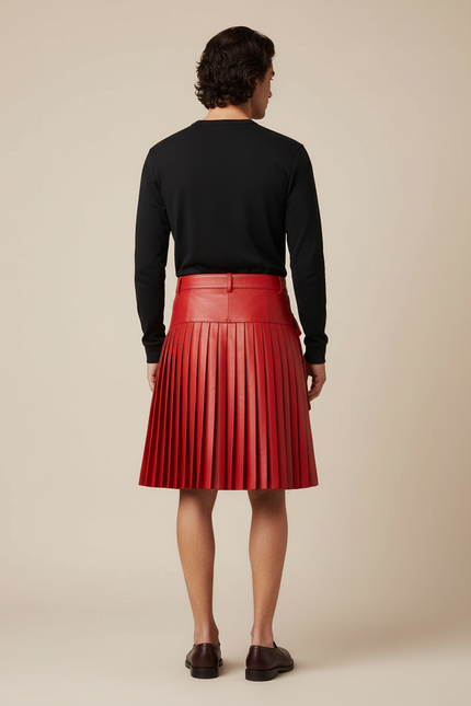 Jupe Homme Rouge Similicuir Plissée
