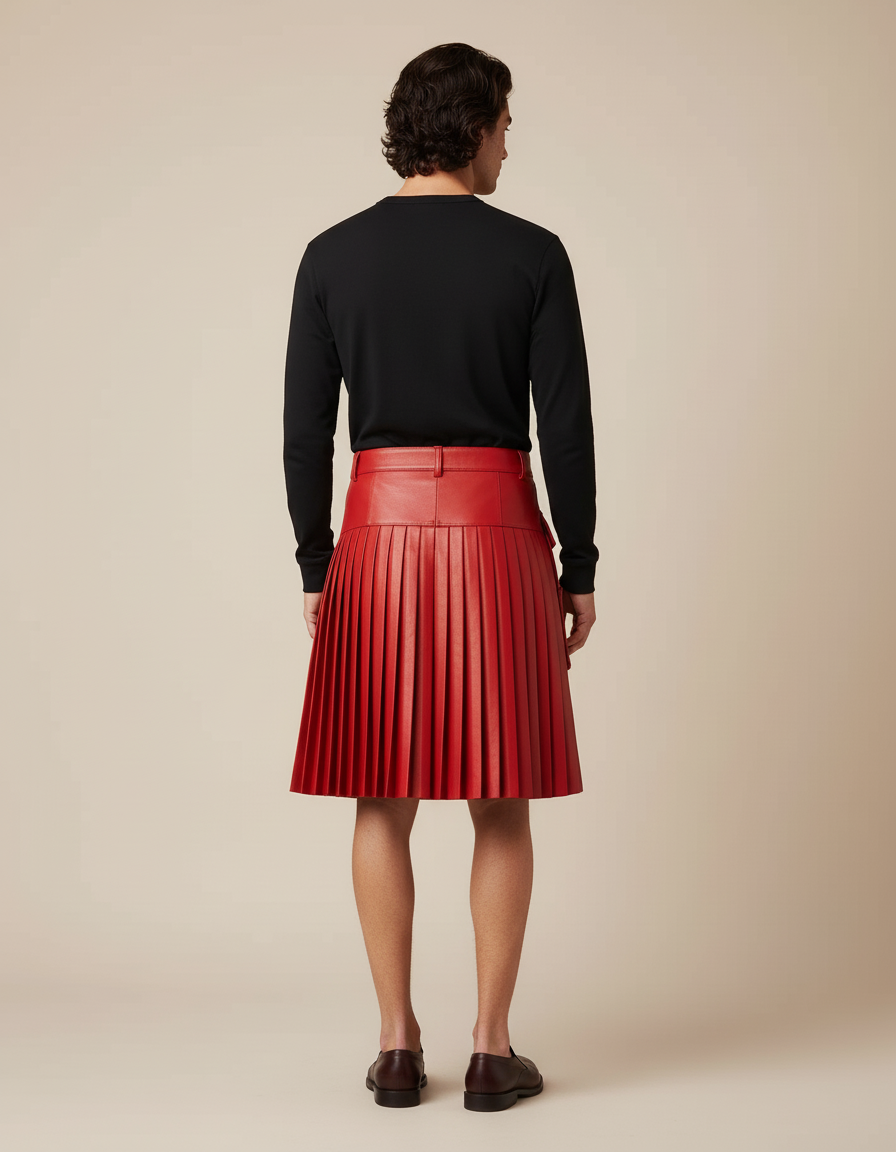 Jupe Homme Rouge Similicuir Plissée