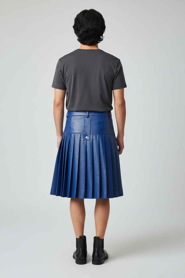Jupe Homme Bleue Similicuir Plissée