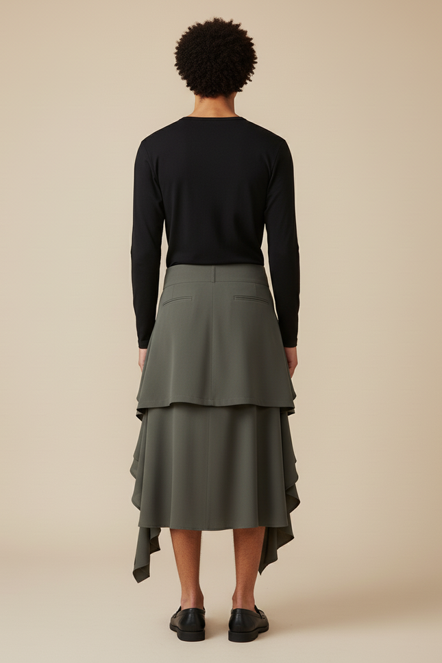 Jupe Homme Vert Olive Asymétrique Fluide