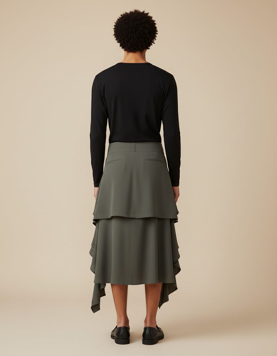 Jupe Homme Vert Olive Asymétrique Fluide