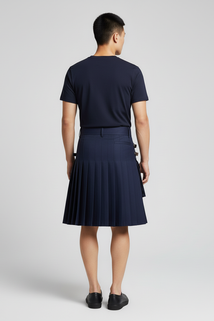 Jupe Homme Bleu Marine Plissée Décontractée