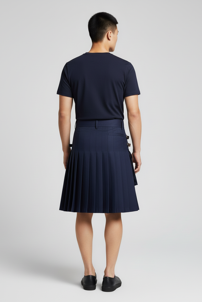 Jupe Homme Bleu Marine Plissée Décontractée