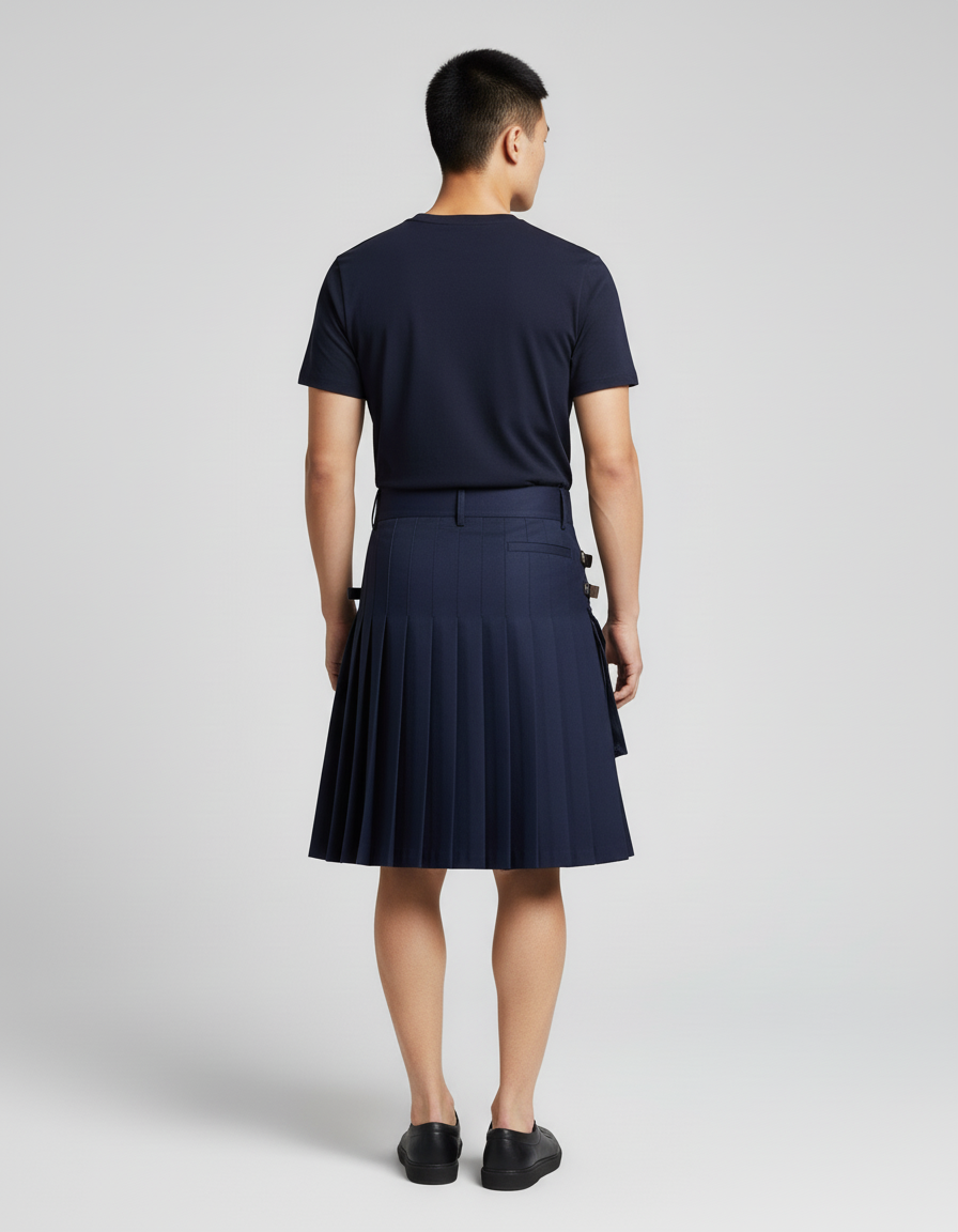 Jupe Homme Bleu Marine Plissée Décontractée