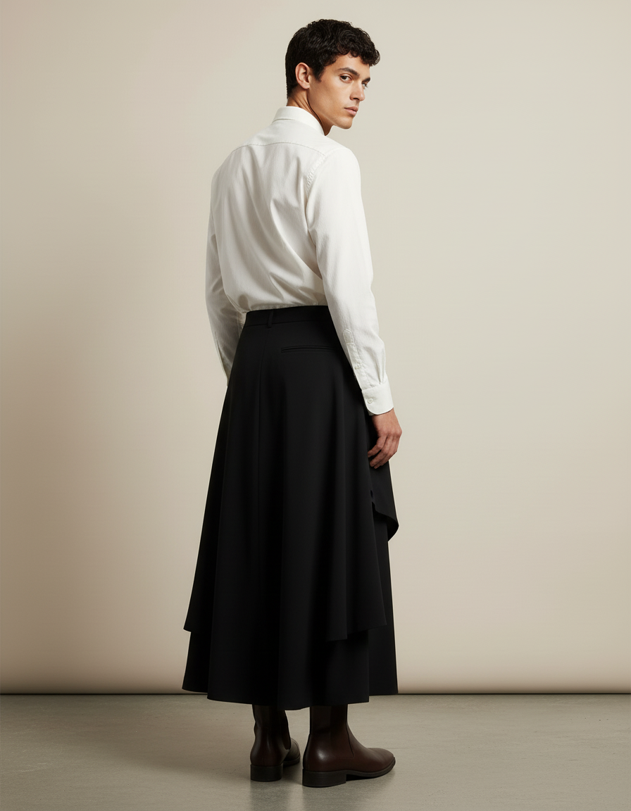 Jupe Homme Noire Asymétrique Décontractée