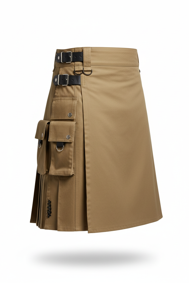 Jupe Homme Kaki Plissée Décontractée