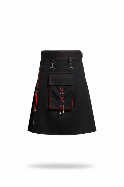 Jupe Homme Noire Contraste Rouge Décontractée