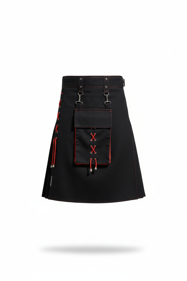 Jupe Homme Noire Contraste Rouge Décontractée