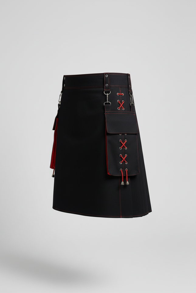 Jupe Homme Noire Rouge Plissée Décontractée