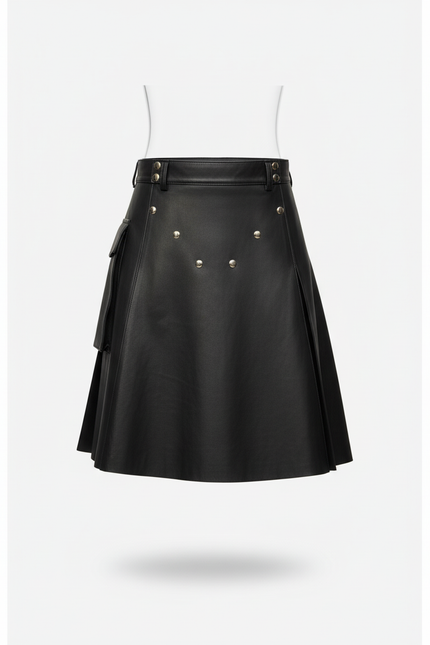 Jupe Homme Cuir Noir Plissée