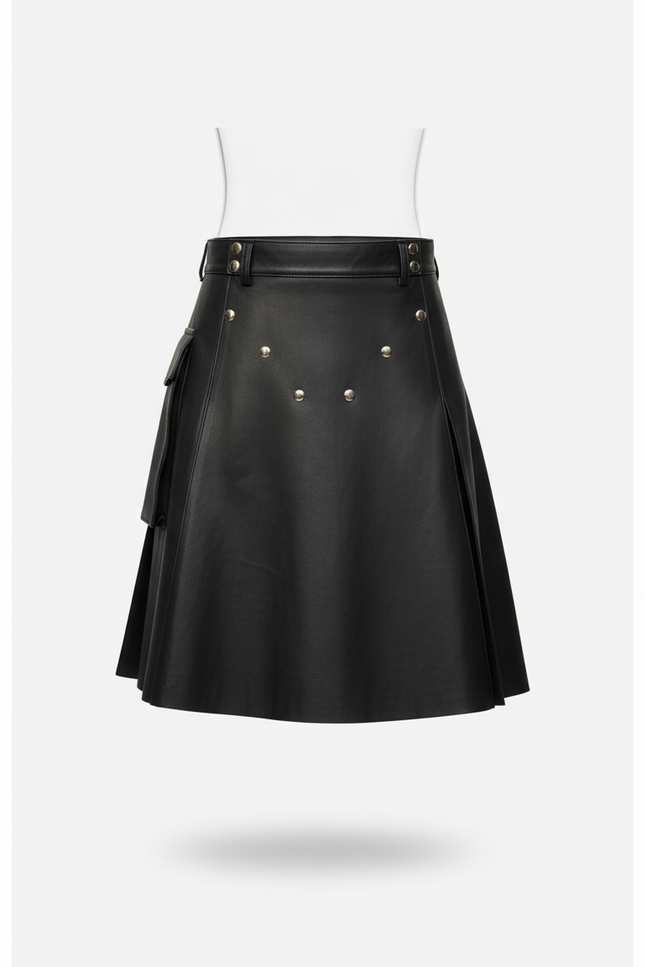 Jupe Homme Cuir Noir Plissée