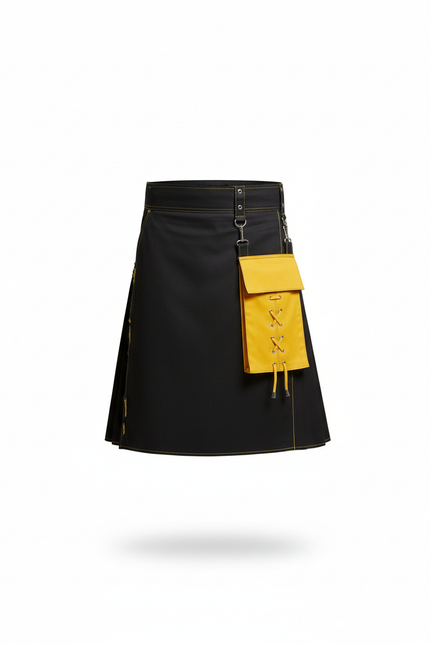 Jupe Homme Noire Jaune Plissée