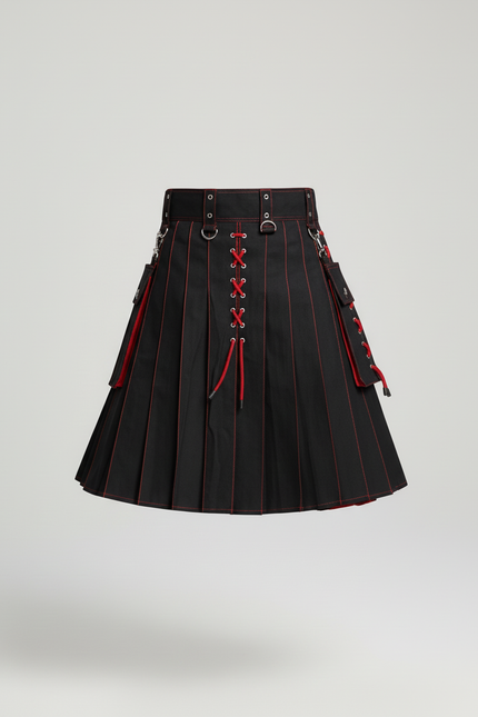 Jupe Homme Noire À Lacets Rouges Plissée