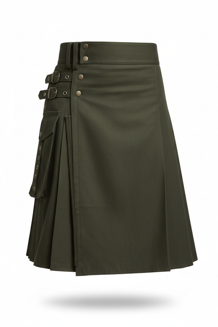 Jupe Homme Kaki Plissée Décontractée Militaire