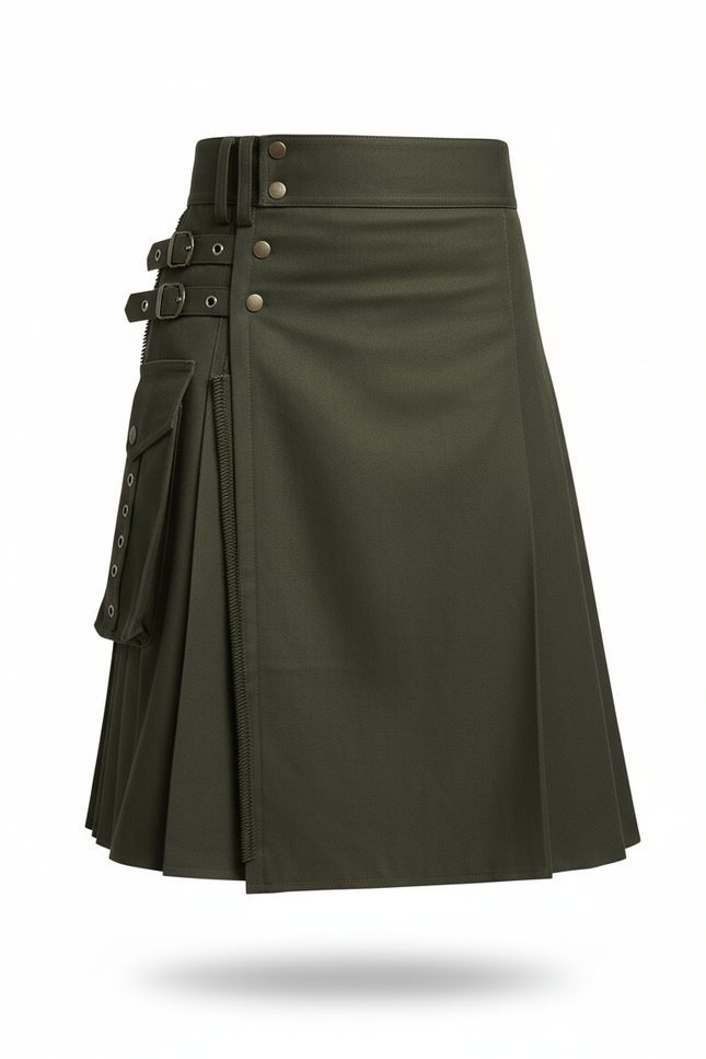 Jupe Homme Kaki Plissée Décontractée Militaire