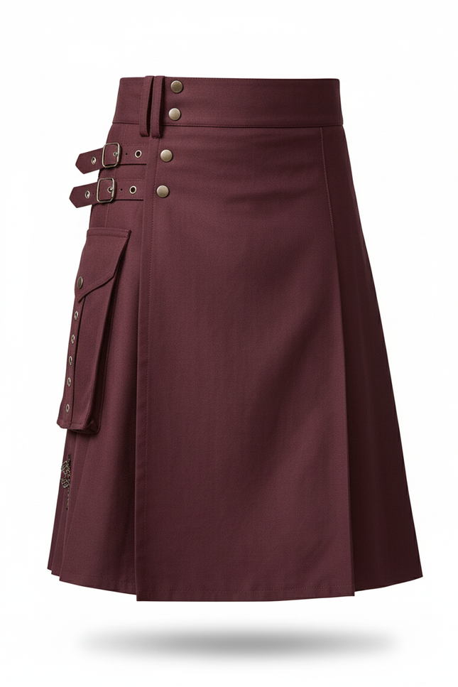 Jupe Homme Bordeaux Écossaise Plissée