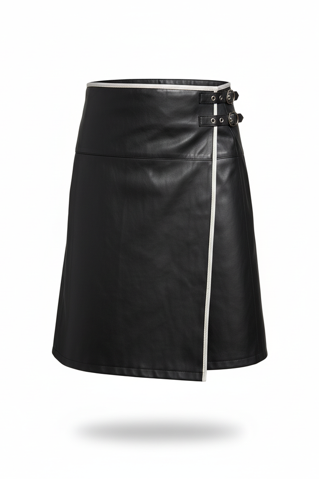 Jupe Homme Cuir Noir Bande Blanche Décontractée